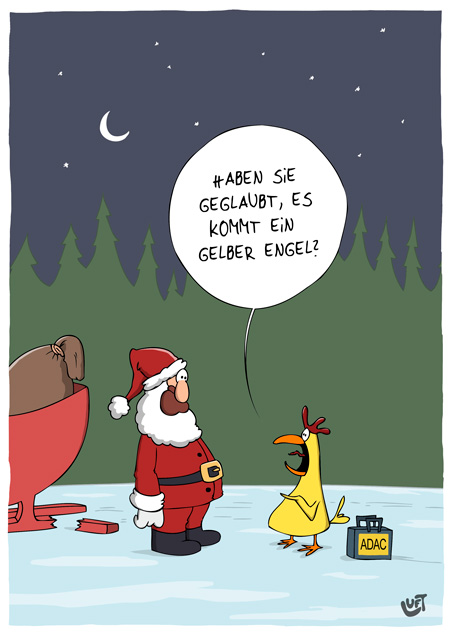 Thomas Luft, Cartoon, Lustig, Weihnachtsmann, Gelbe Engel