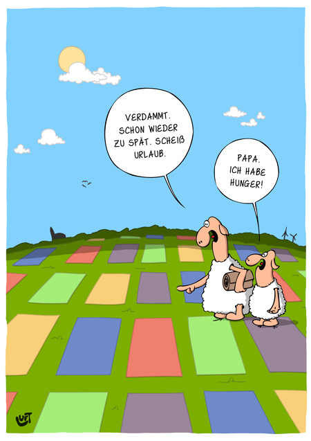 Thomas Luft, Cartoon, Lustig, Schafe, Urlaub