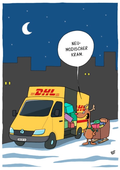 Thomas Luft, Cartoon, Lustig, Pakete, DHL, Elch